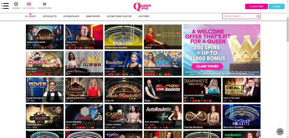 Queenplay Live Dealer Games Background Image