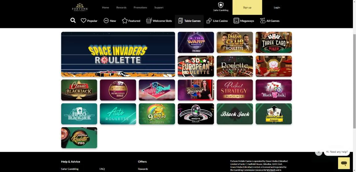 Fortune Mobile Casino Table Games Background Image