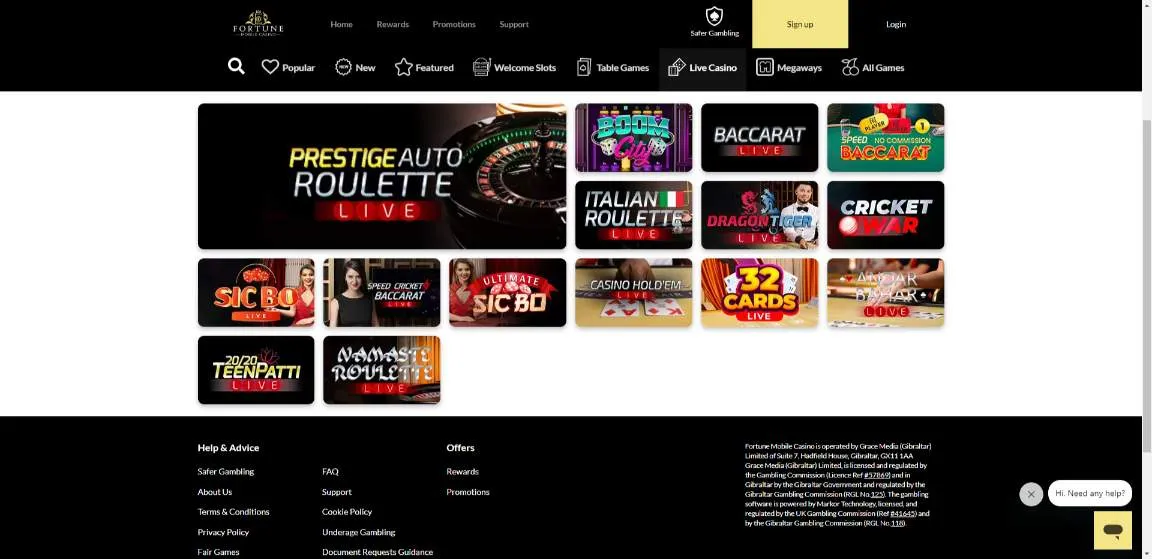 Fortune Mobile Casino Live Games Background Image