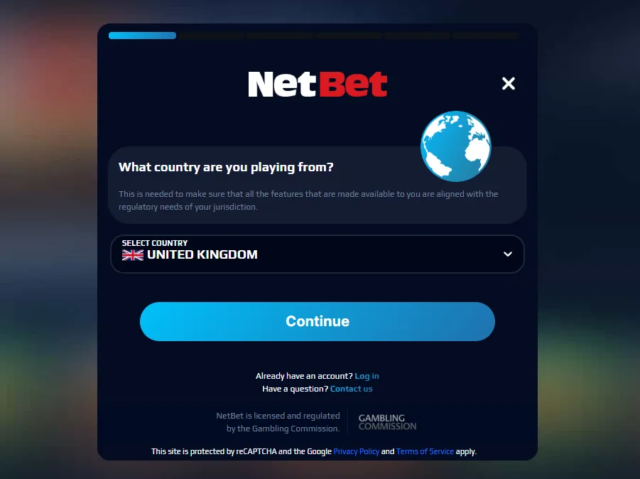 NetBet Sign Up Select A Country Background Image
