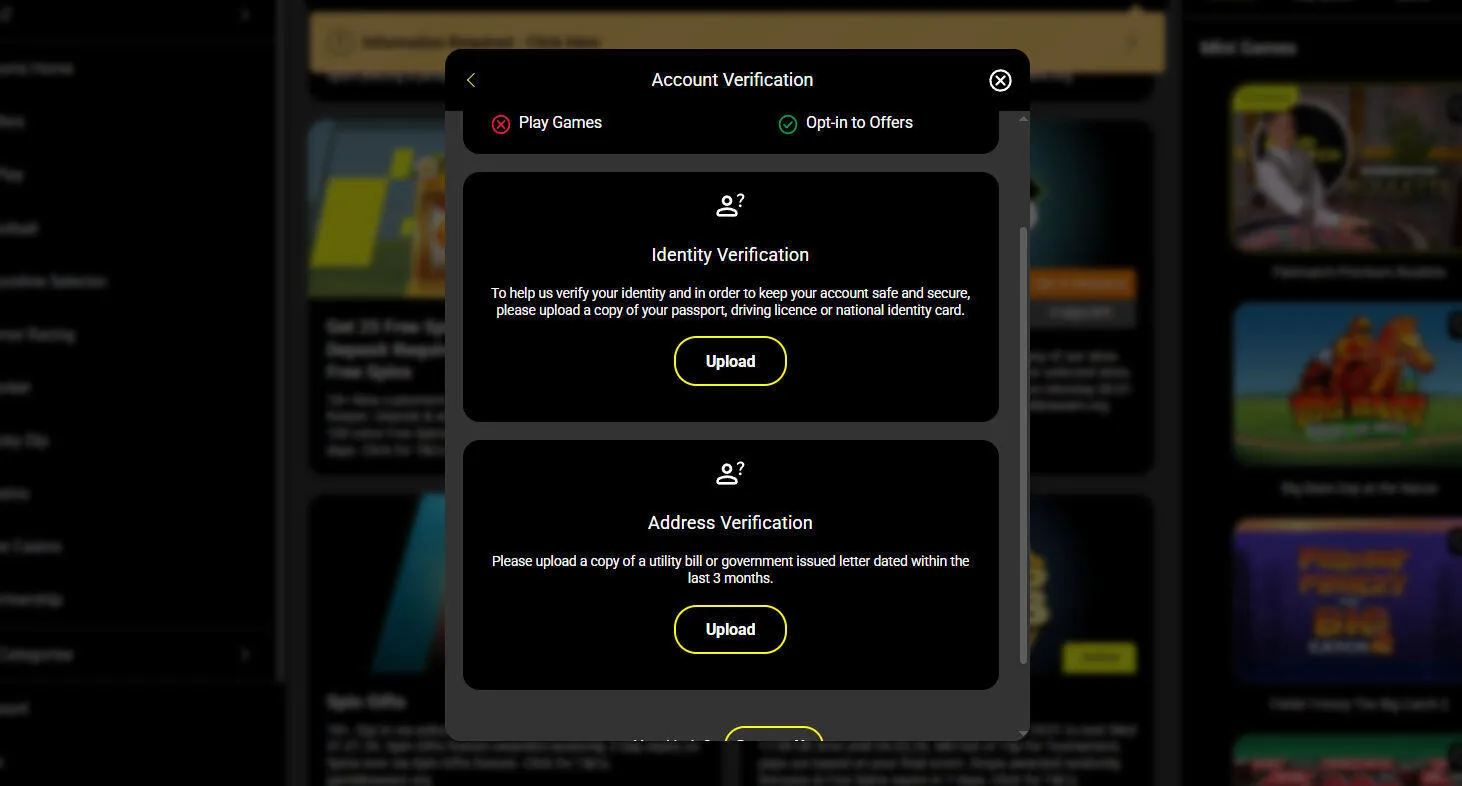 Account Verification At Parimatch Background Image