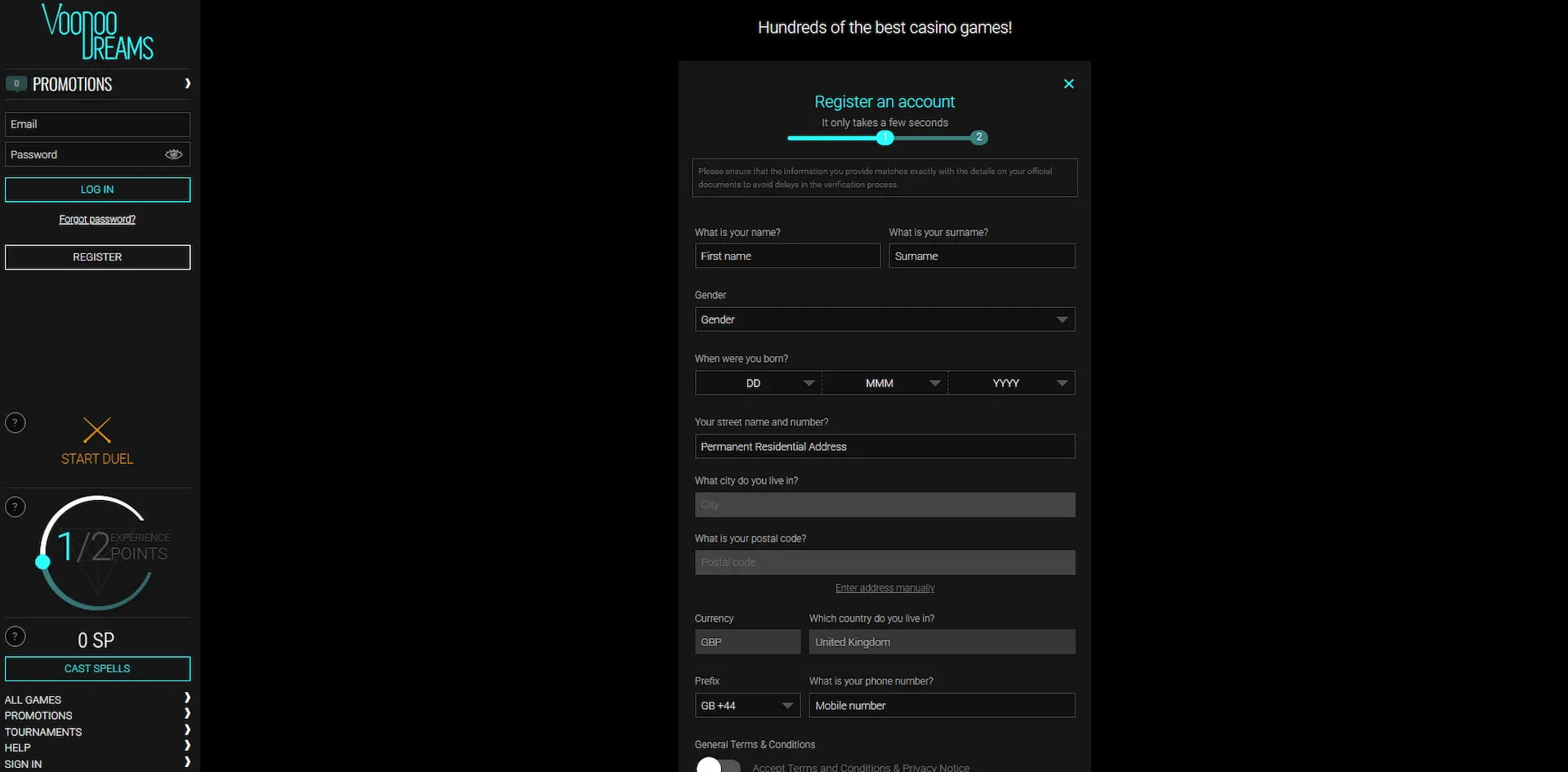 Enter Personal Information When Signing Up At Voodoo Dreams Background Image