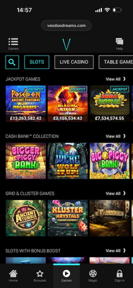 Voodoo Dreams On Mobile Game Lobby Background Image