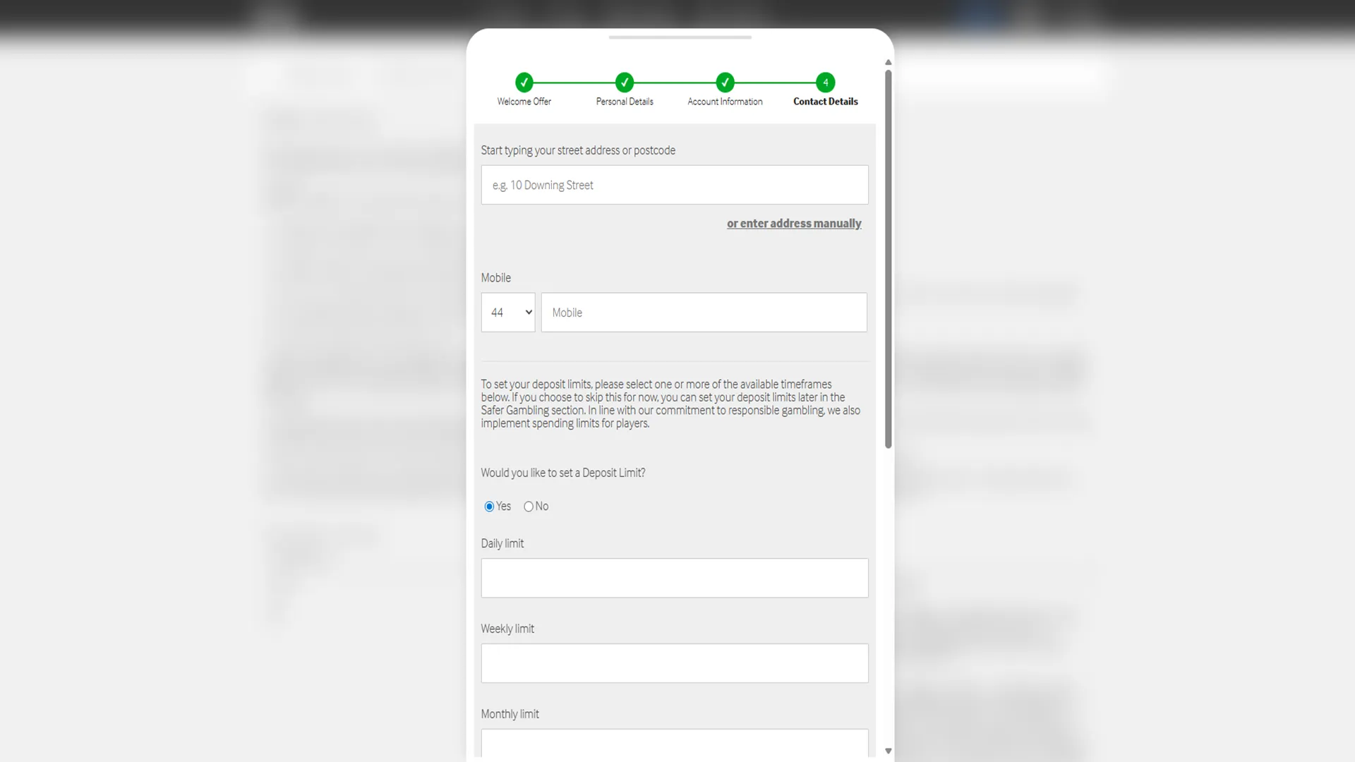 Add Address And Set A Deposit Limit Background Image
