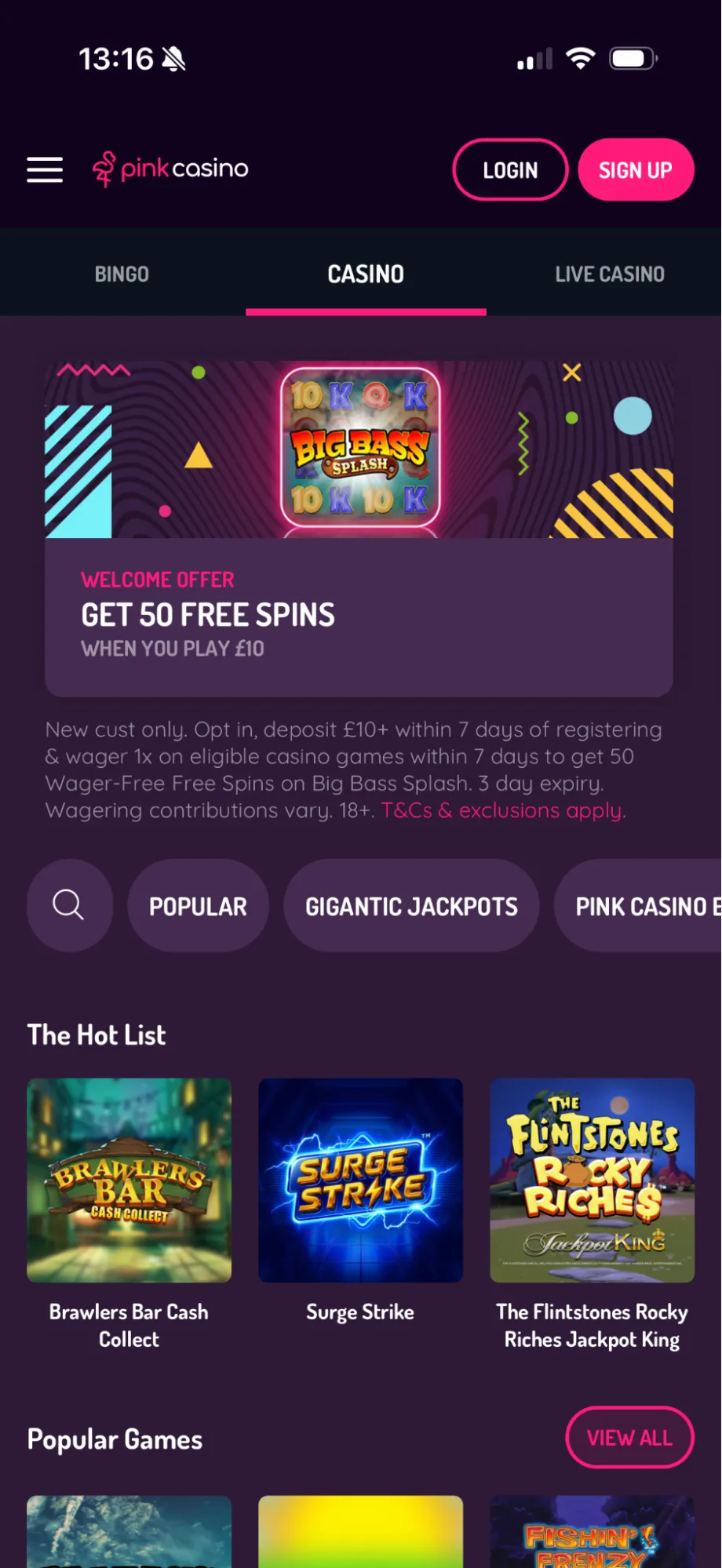 Pink Casino Mobile Casino Background Image