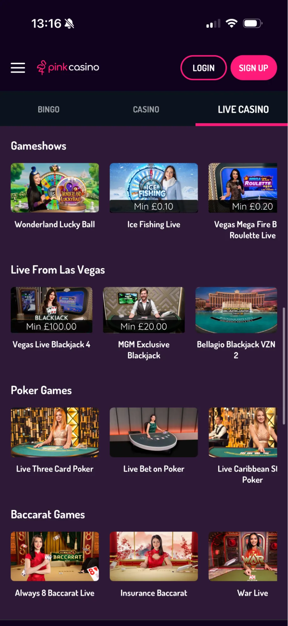 Pink Casino Mobile Live Casino Background Image