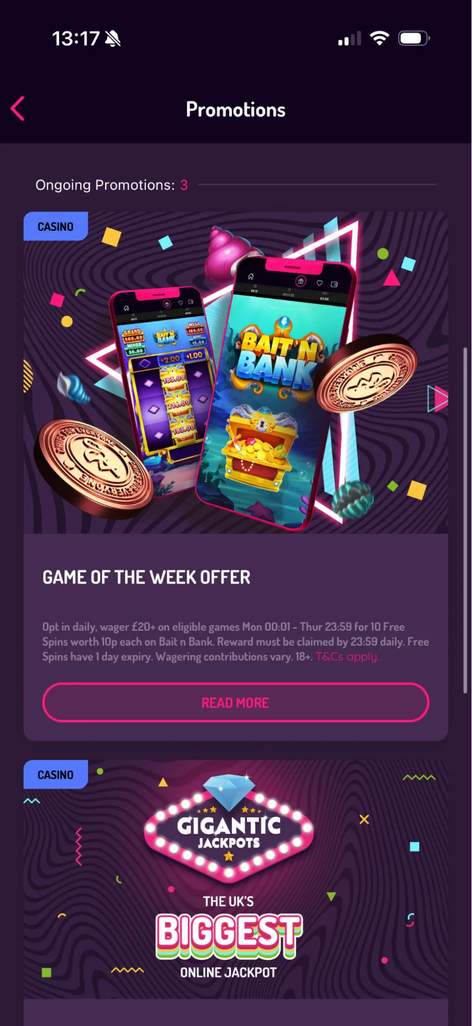 Pink Casino Mobile Promotions Background Image