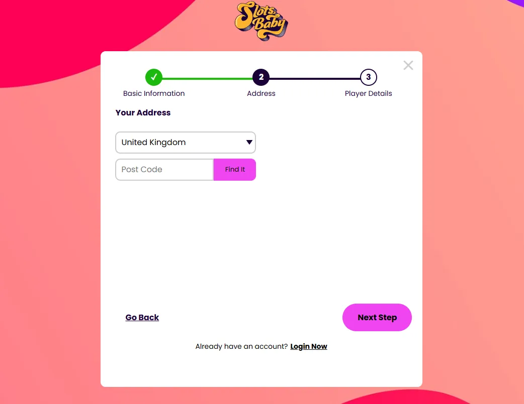 Slots Baby How To Sign Up Step 3 Background Image