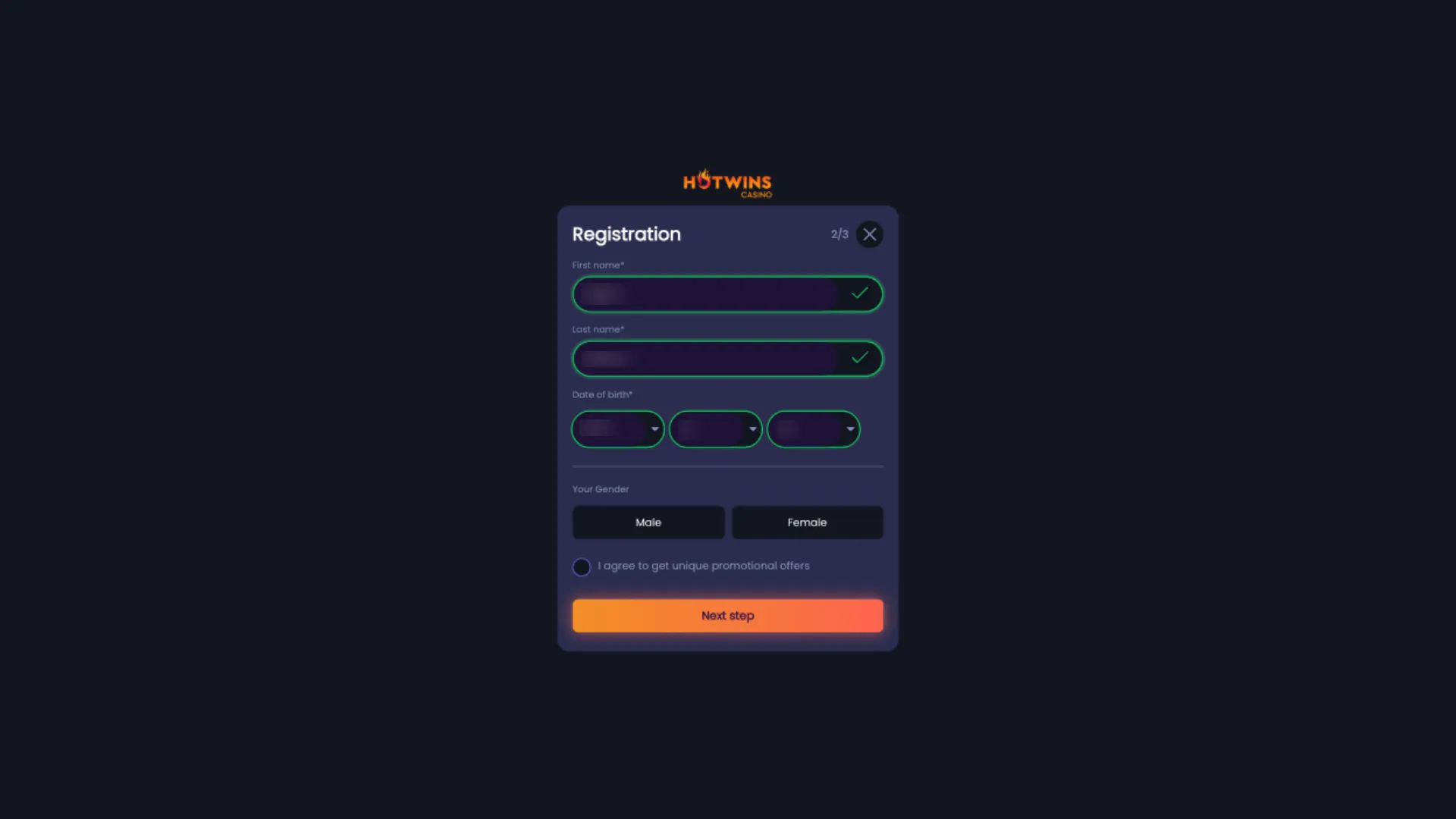 HotWins Casino How To Sign Up Step 3 Background Image