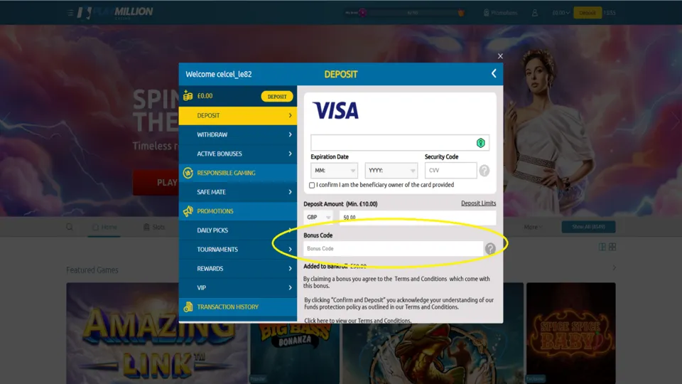 PlayMillion Casino How To Sign Up Step 1 Background Image