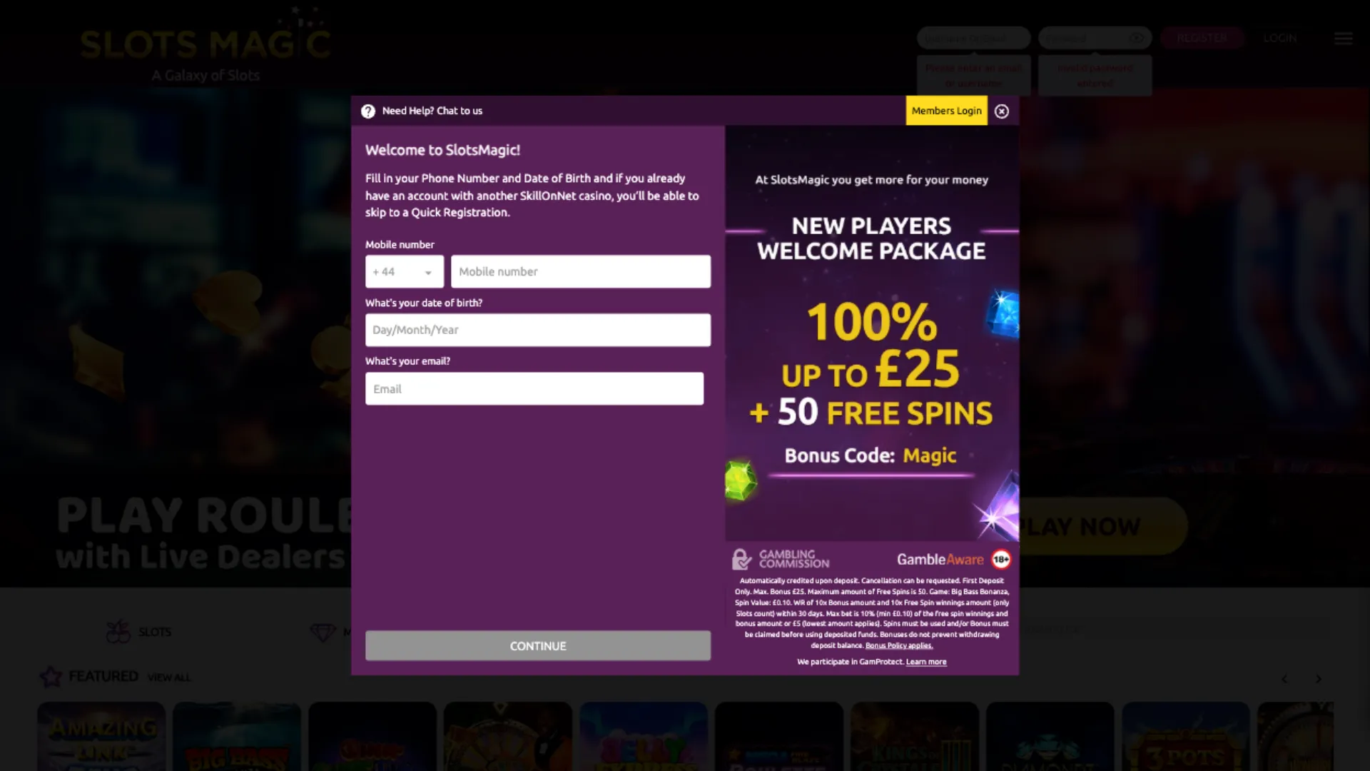 Slot Magic Casino How To Sign Up Step 1 Background Image