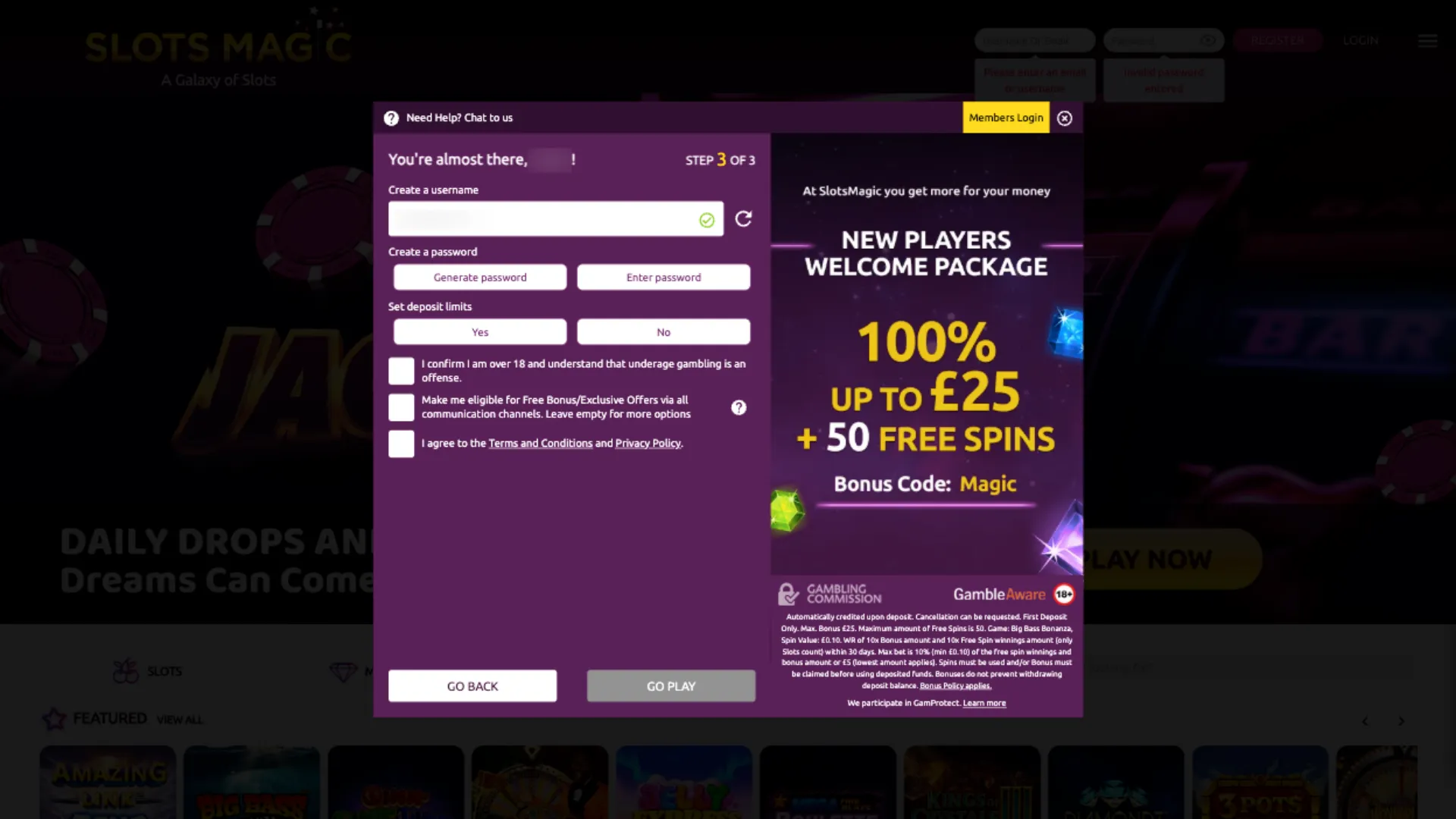 Slot Magic Casino How To Sign Up Step 4 Background Image