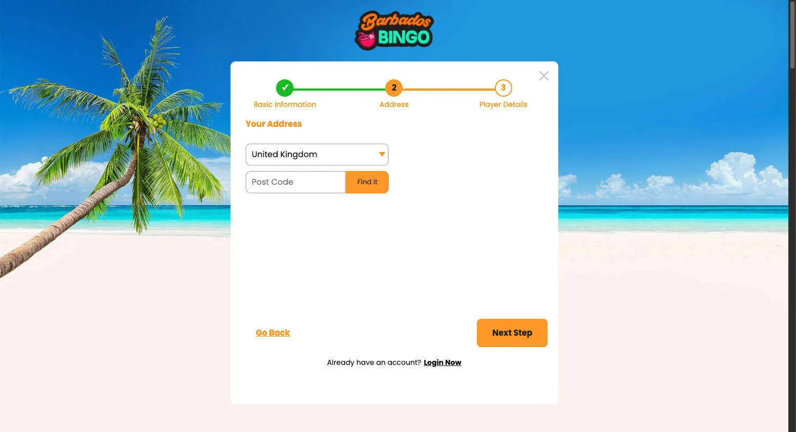 Add Your Address At Barbados Bingo Sign Up Page Background Image
