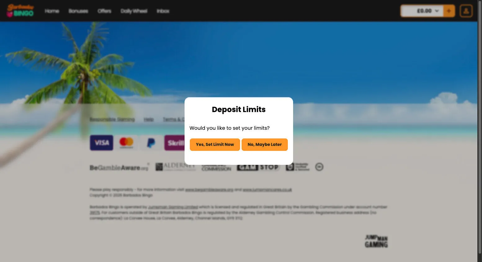 Barbados Bingo Set Your Deposit Limits Background Image