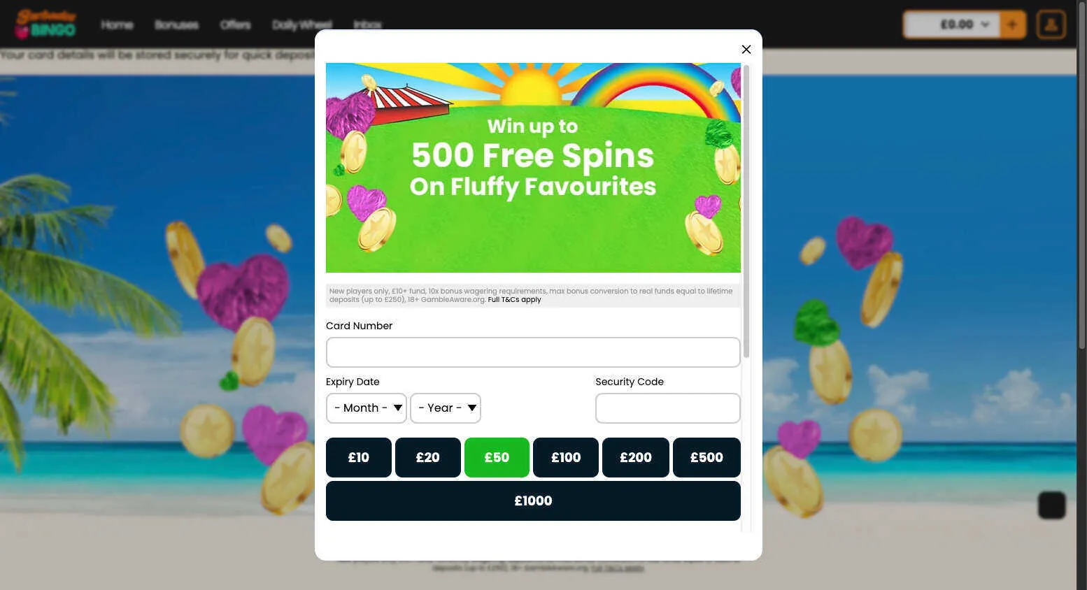 Barbados Bingo Add Your Card Payment Details Background Image
