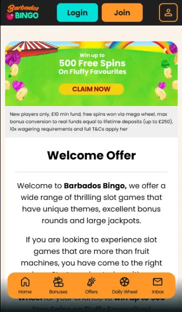 Barbados Bingo Mobile Welcome Offer Background Image
