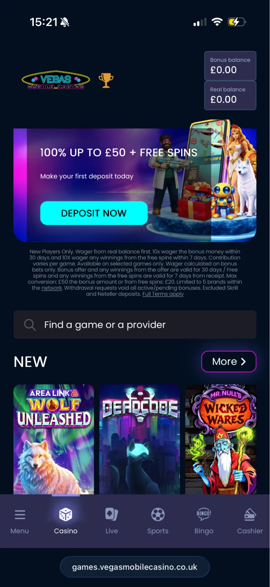 Vegas Mobile Casino Mobile 1 Background Image