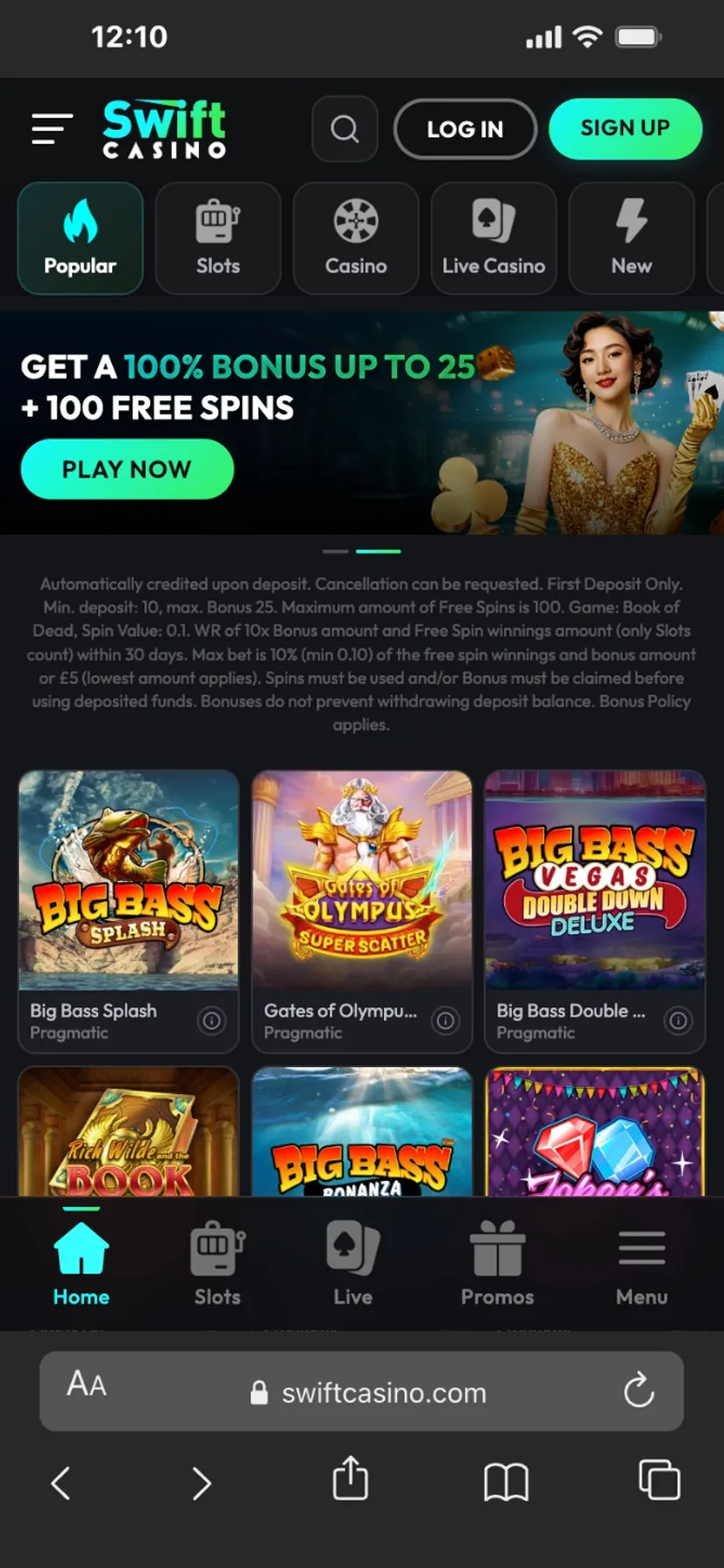 Swift Casino Mobile 1 Background Image