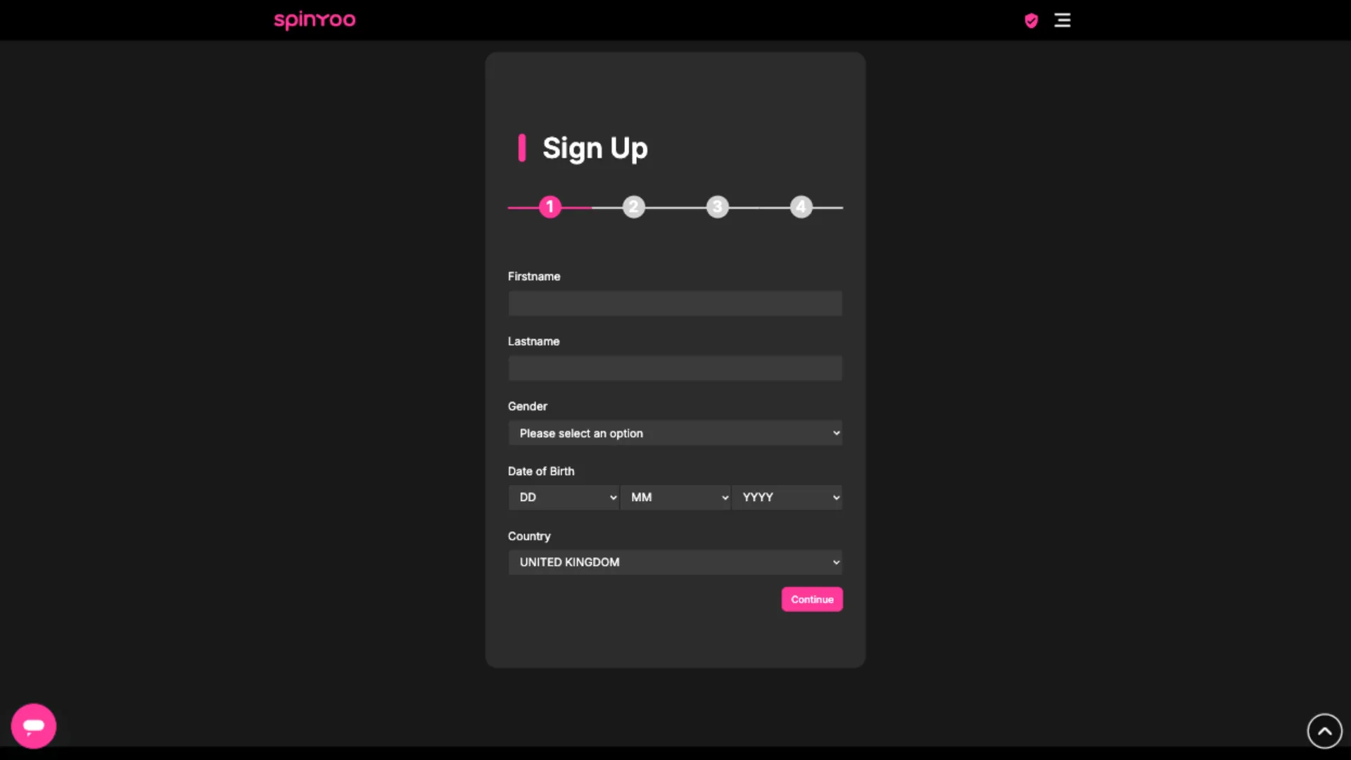 SpinYoo Casino Enter Your Full Name, Date Of Birth And Gender Background Image