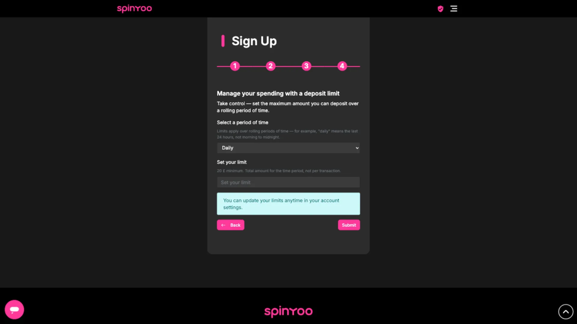 Set A Deposit Limit At SpinYoo Casino Background Image