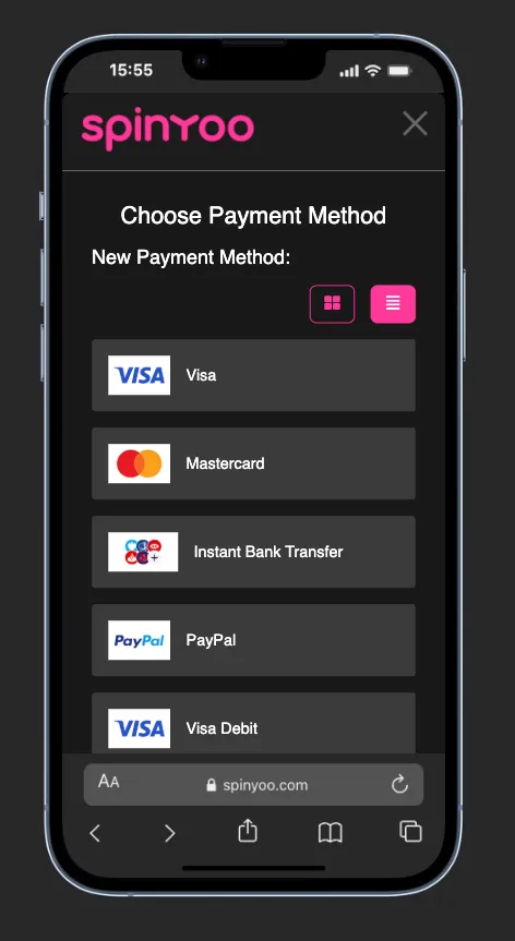 SpinYoo Casino Mobile Payment Methods Background Image