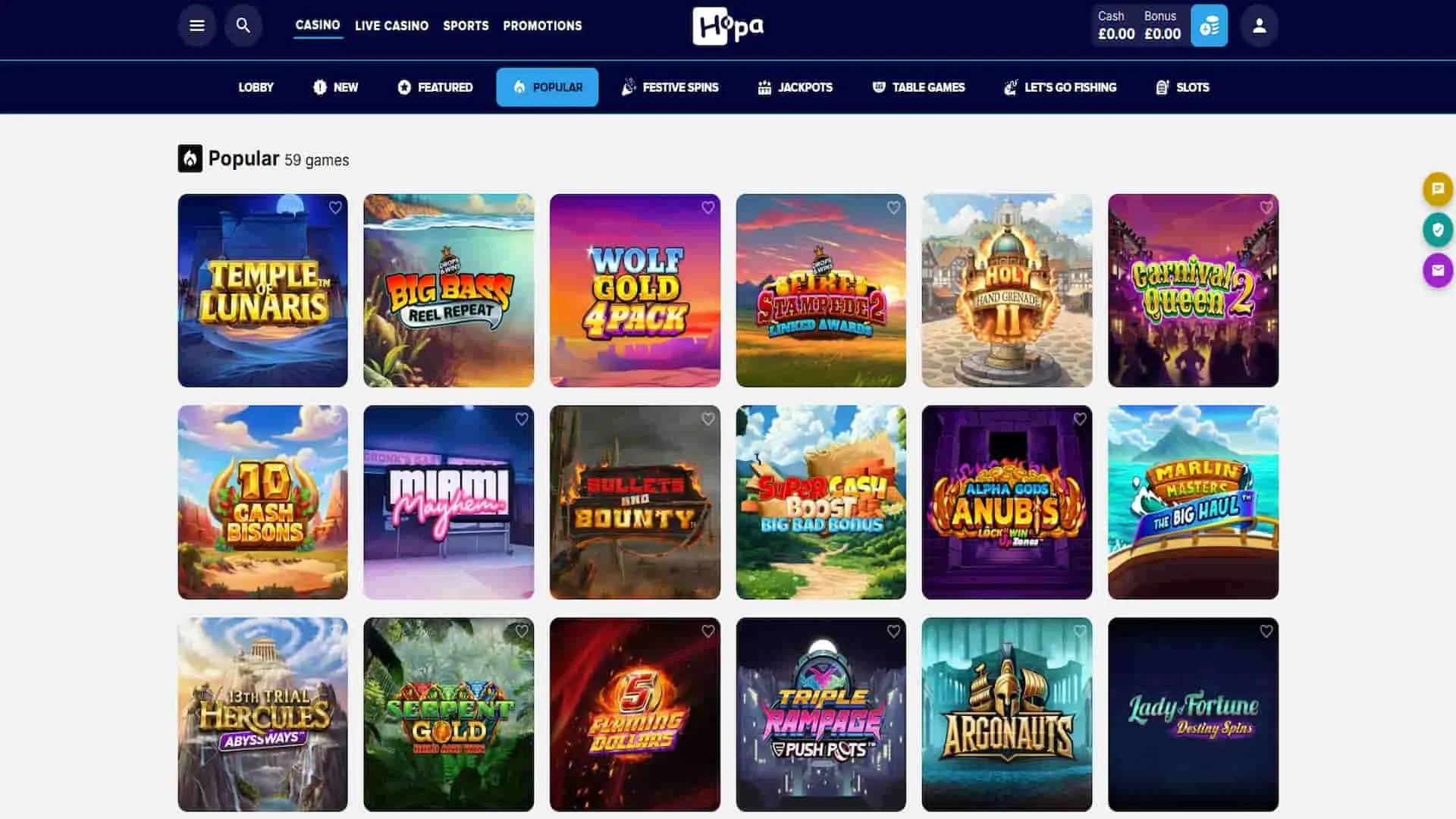 Popular Games At Hopa Casino Background Image