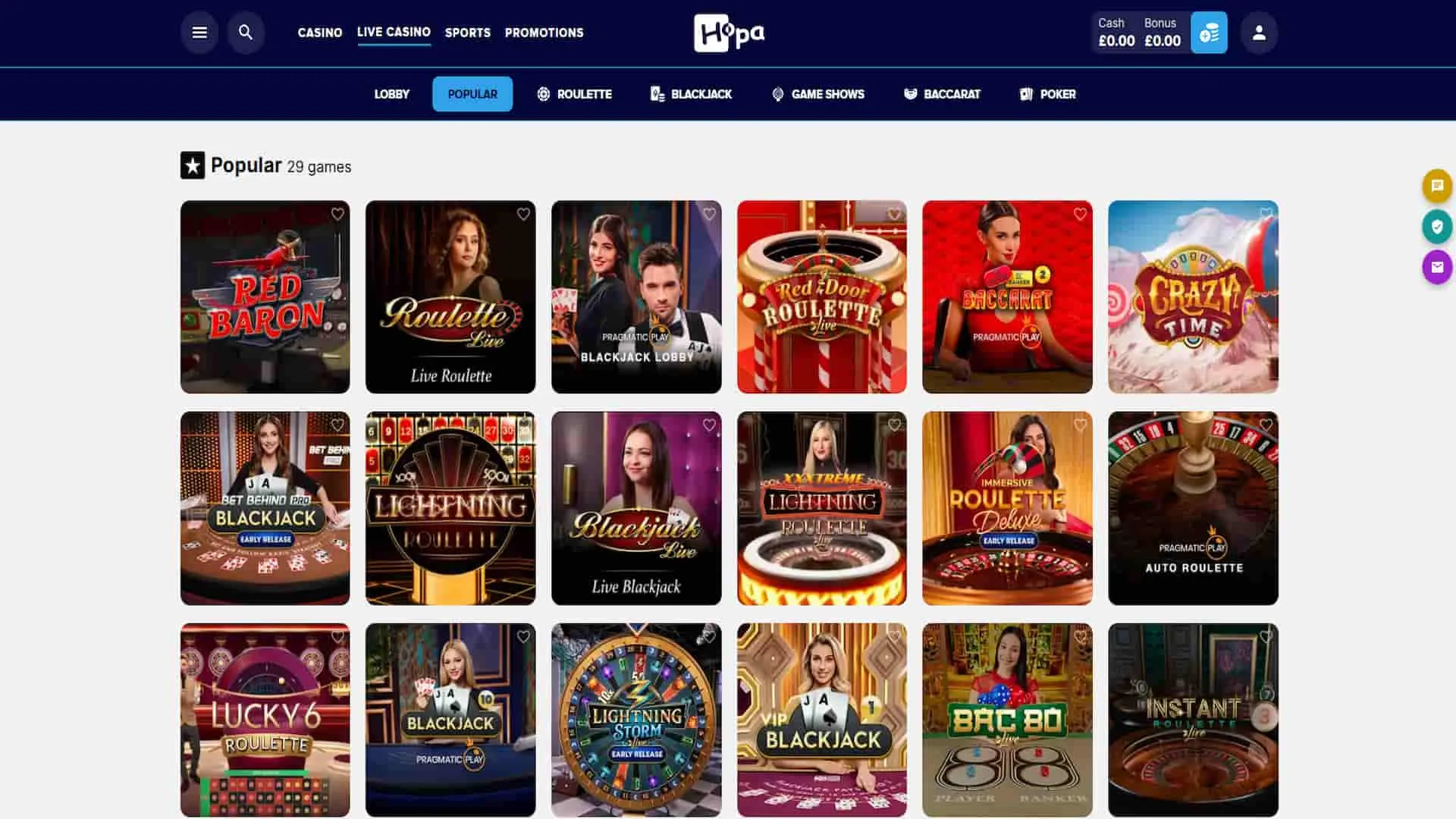 Hopa Casino Games Background Image