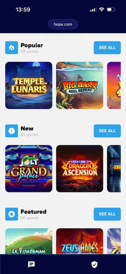 Hopa Casino Mobile Background Image