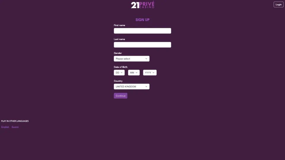 Add Your Personal Details To Sign Up At 21Prive Background Image