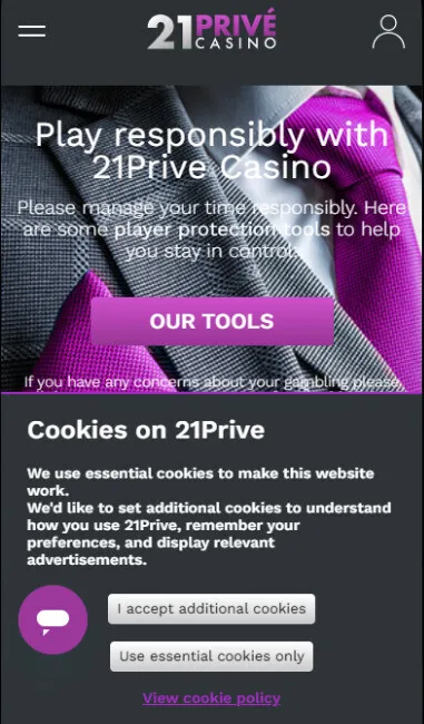 21Prive Casino Mobile Performance Background Image