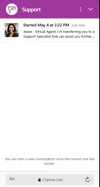 21Prive Customer Support On Mobile Background Image
