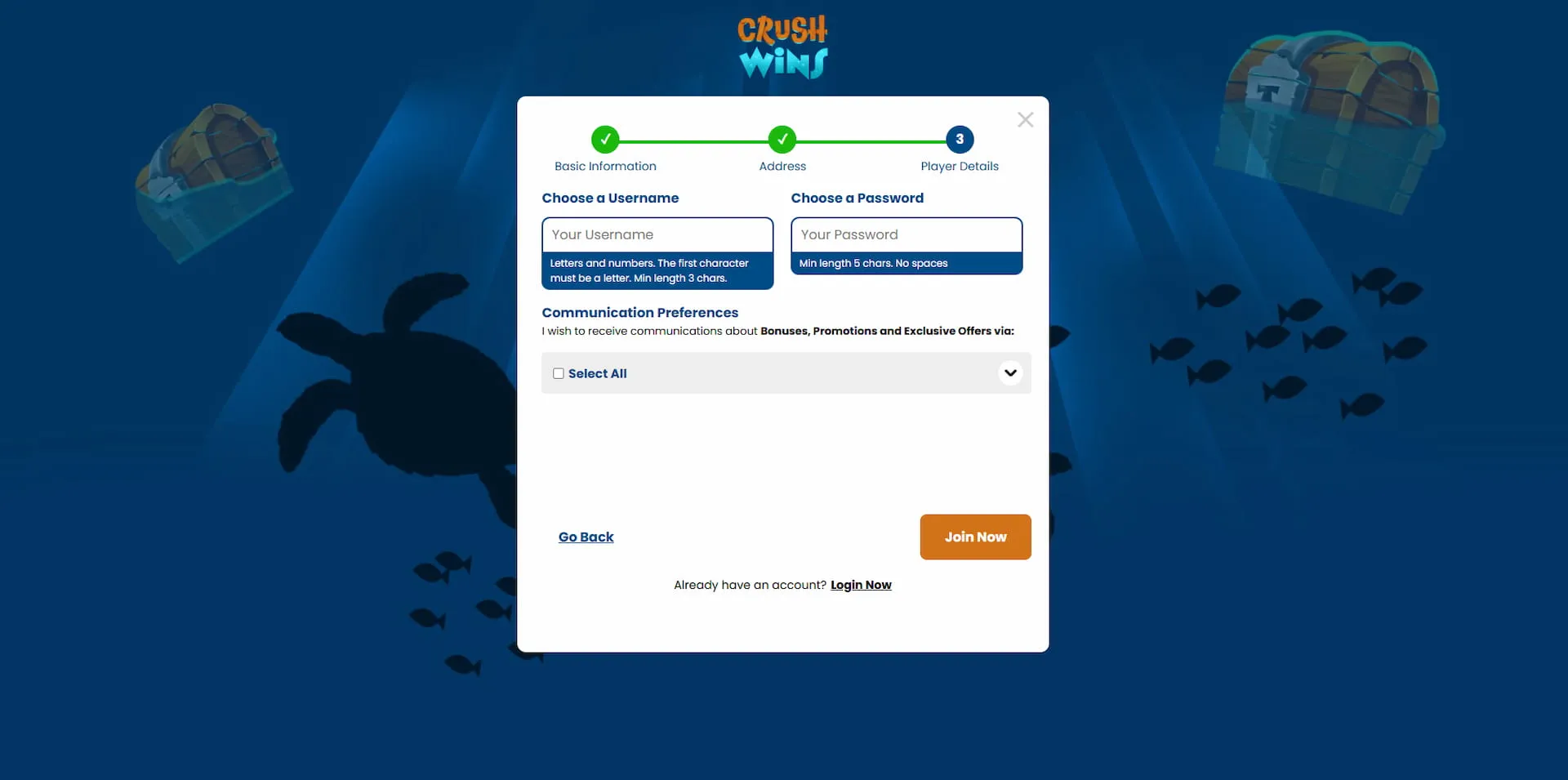 Crush Wins Choose Your Username And Password Background Image