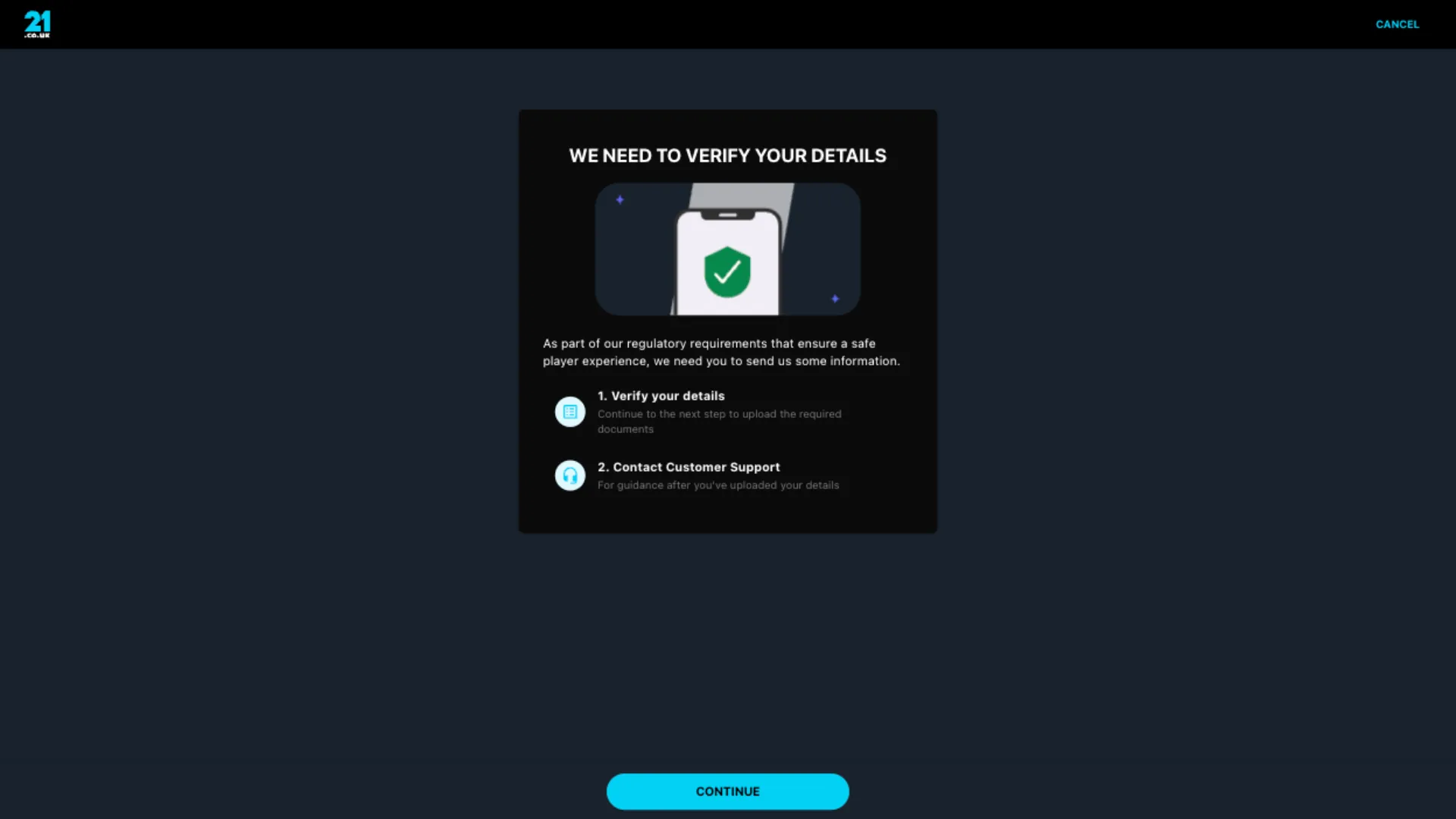 21.co.uk Casino How To Sign Up Step 5 Background Image