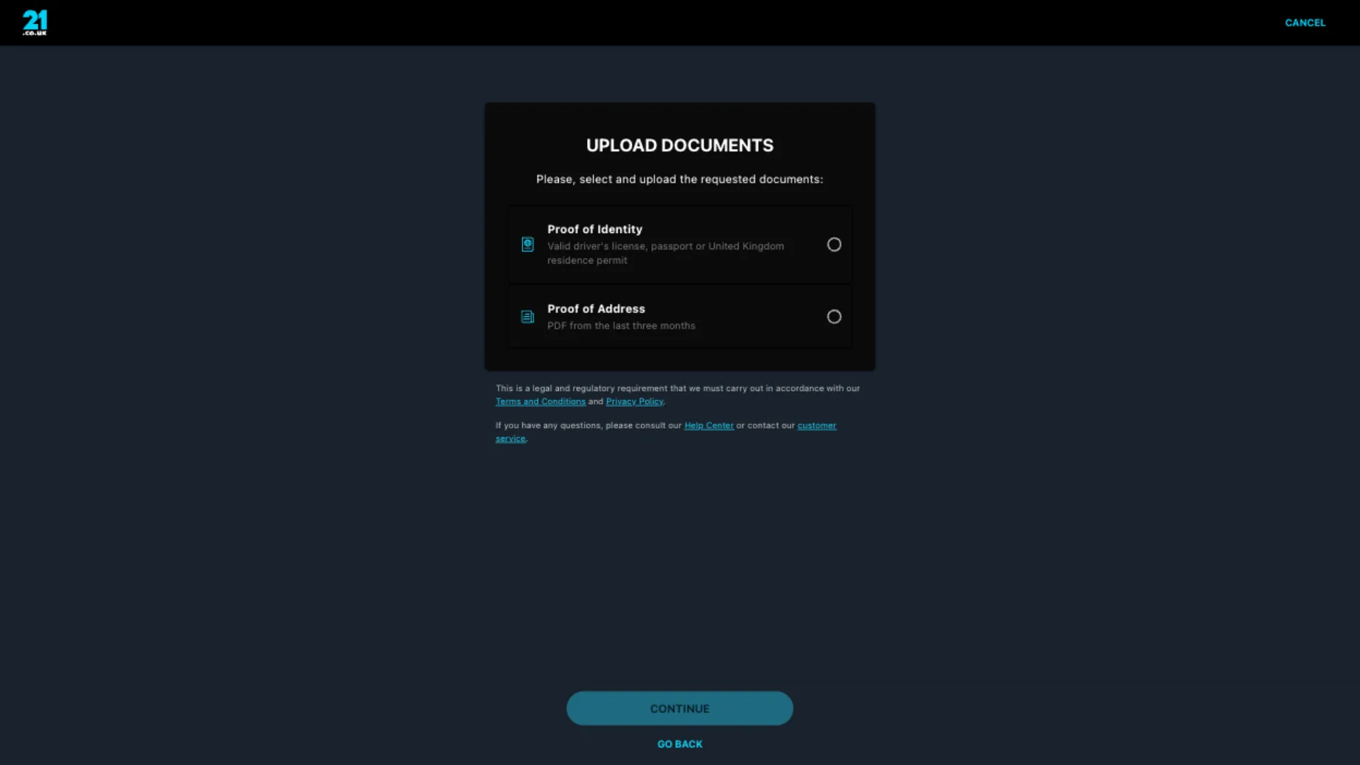 21.co.uk Casino How To Sign Up Step 6 Background Image