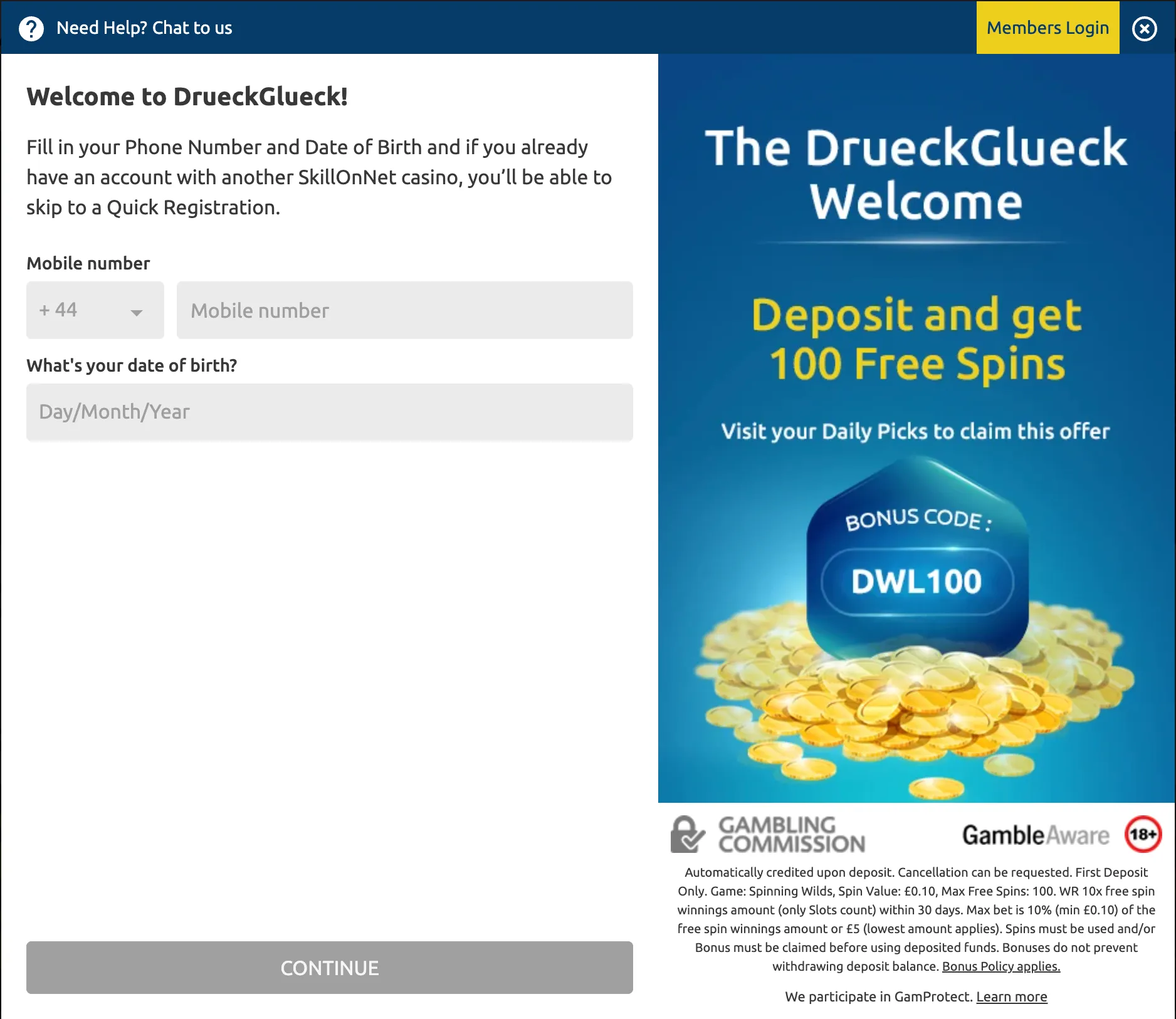 DrueckGlueck Casino How To Sign Up Step 1 Background Image