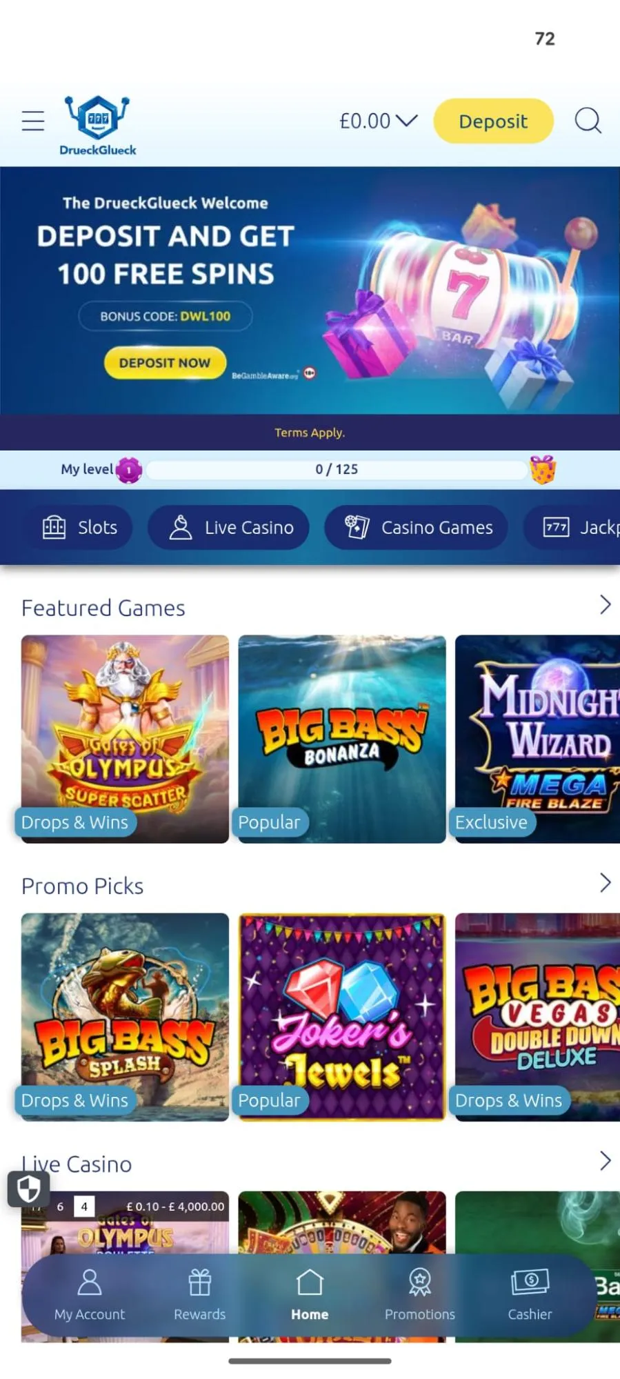 DrueckGlueck Casino Mobile 1 Background Image