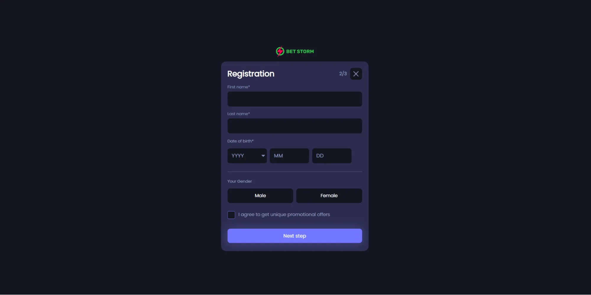 BetStorm Casino How To Sign Up Step 2 Background Image