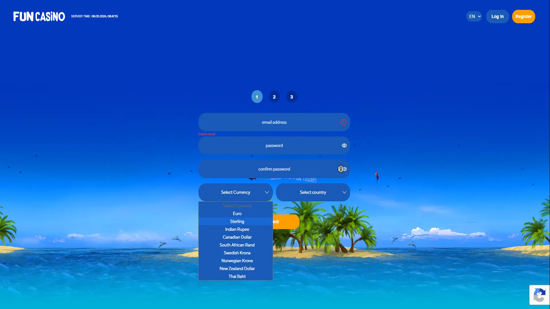 Fun Casino How To Sign Up Step 2 Background Image