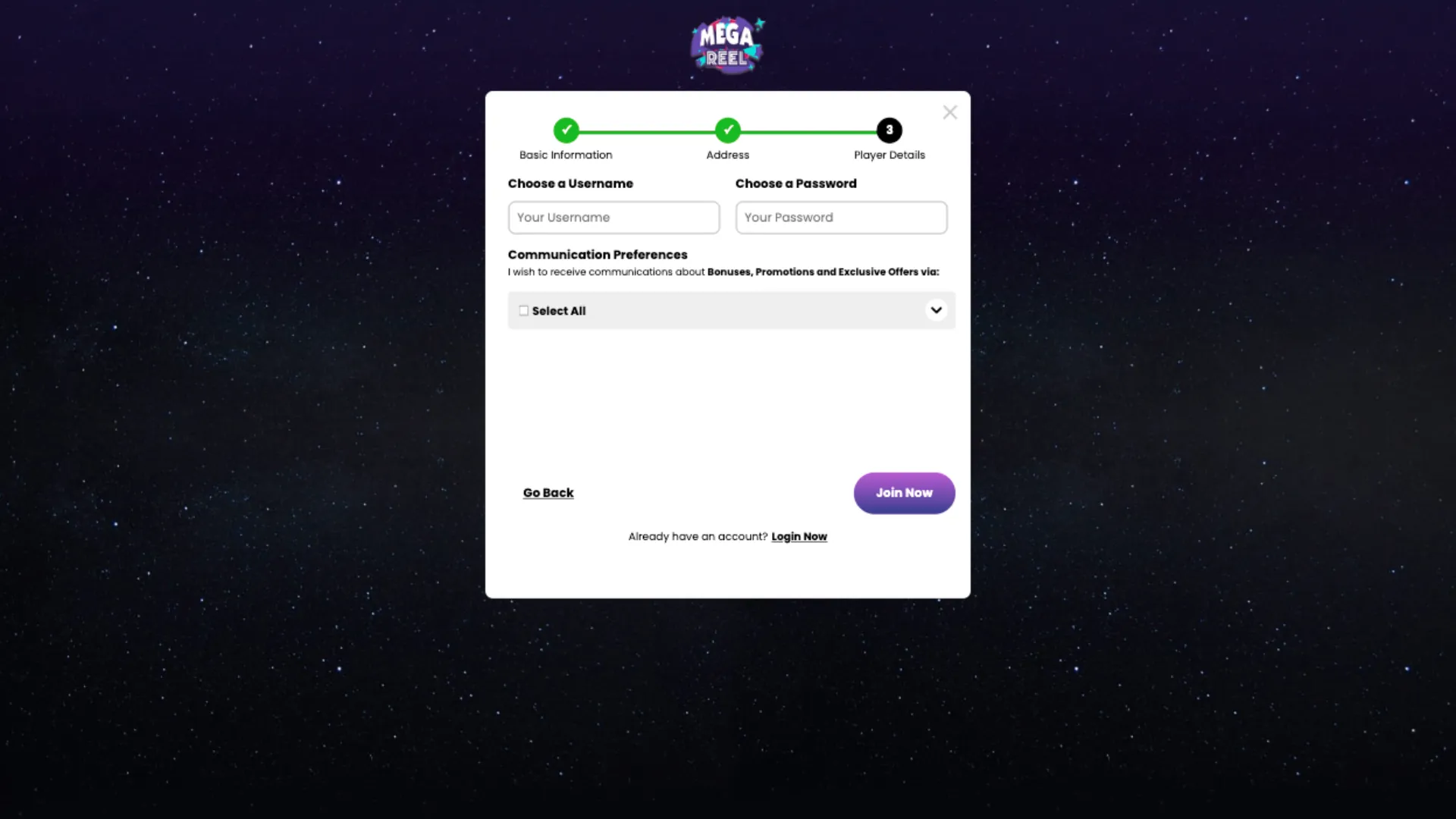 Mega Reel Casino How To Sign Up Step 4 Background Image