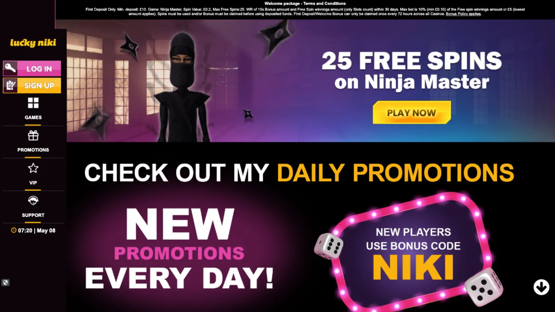 LuckyNiki Casino How To Sign Up Step 1 Background Image