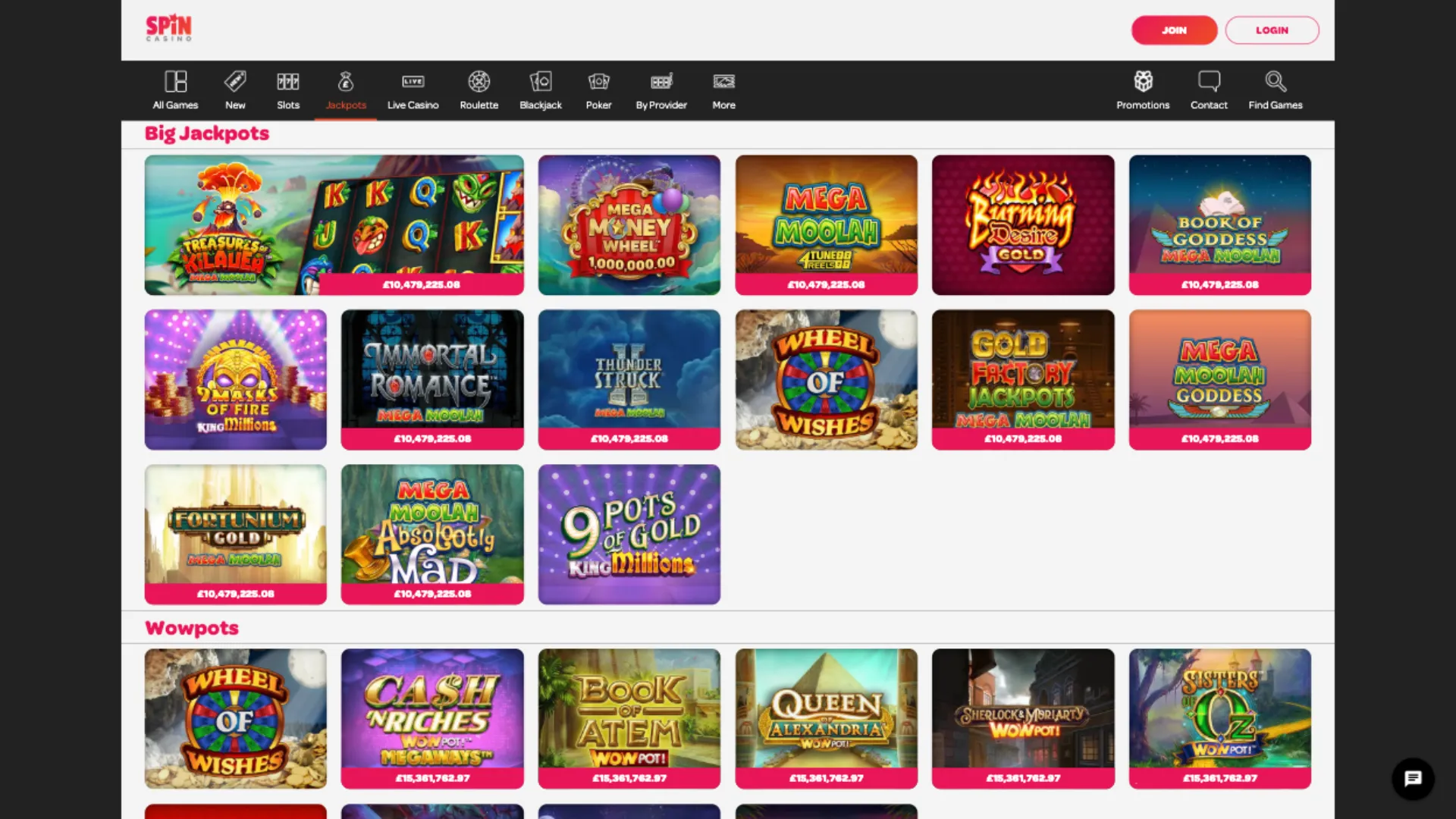 Spin Casino Jackpots Background Image