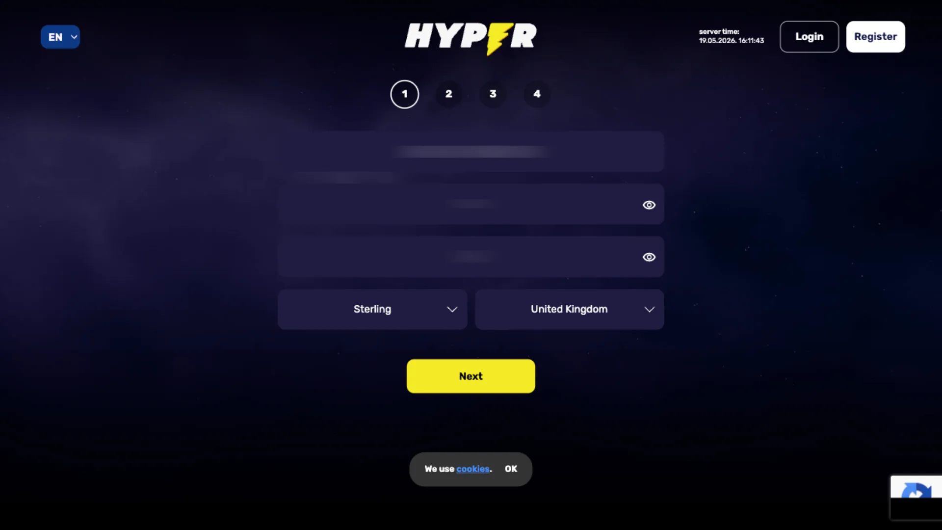 Hyper Casino How To Sign Up Step 2 Background Image