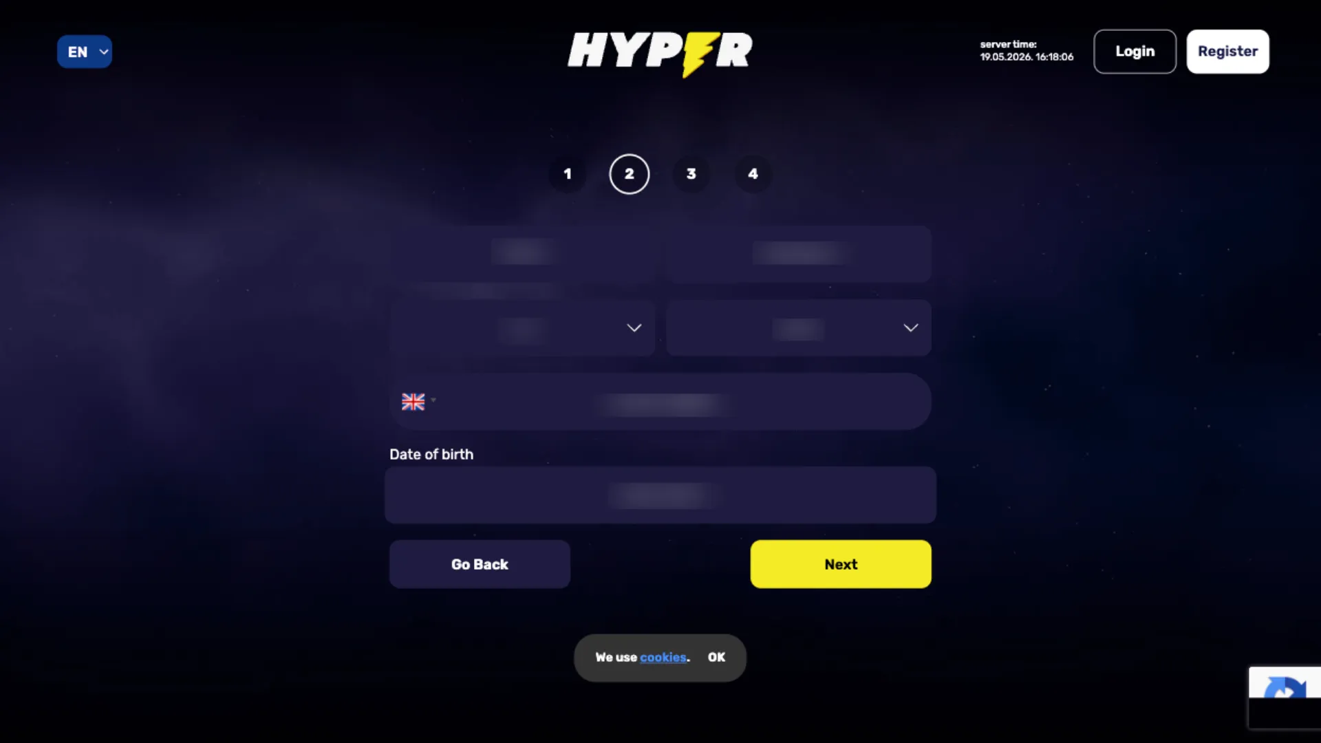 Hyper Casino How To Sign Up Step 3 Background Image