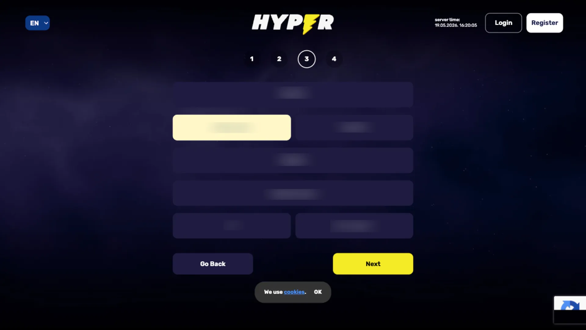 Hyper Casino How To Sign Up Step 4 Background Image