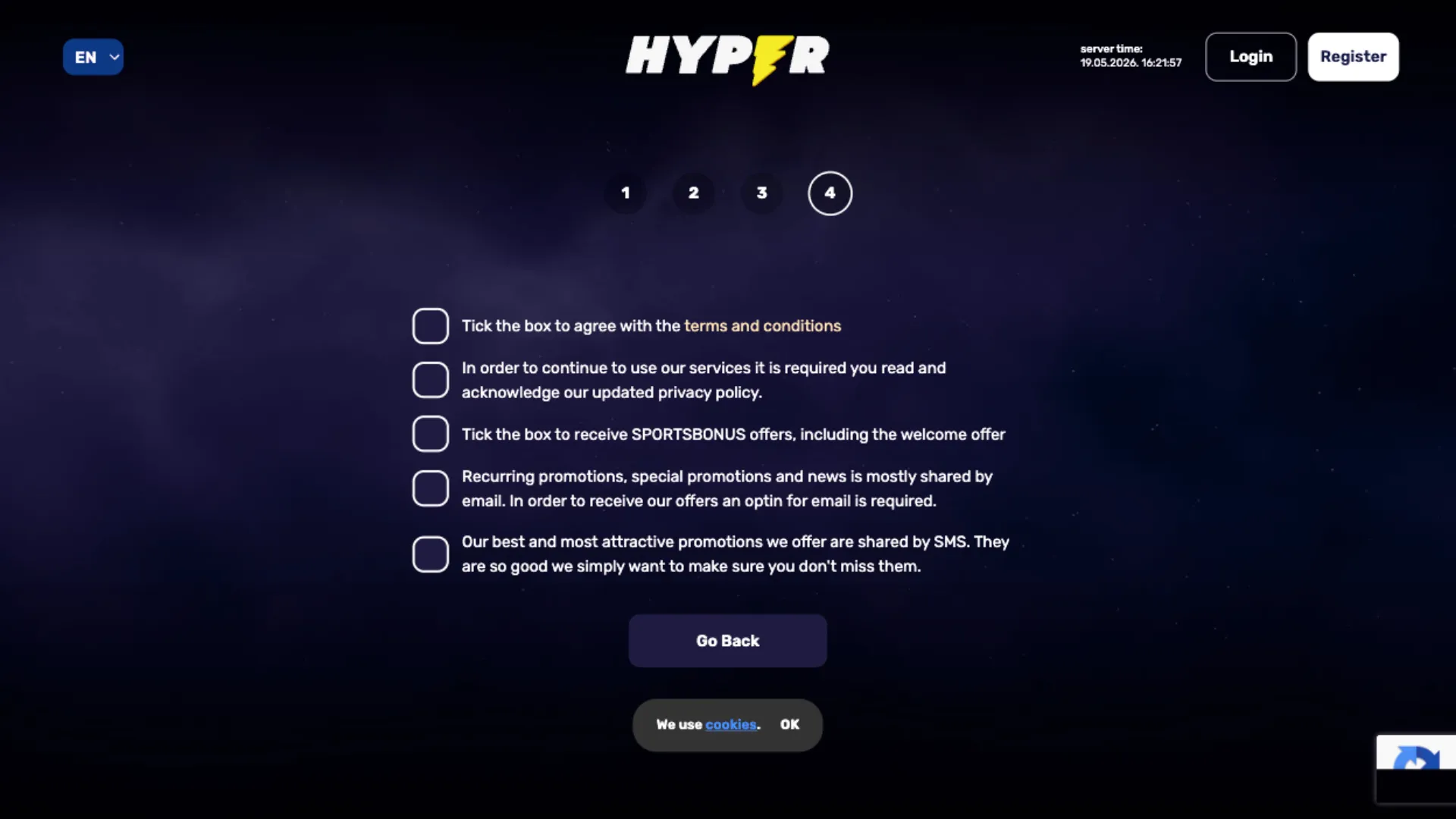 Hyper Casino How To Sign Up Step 5 Background Image
