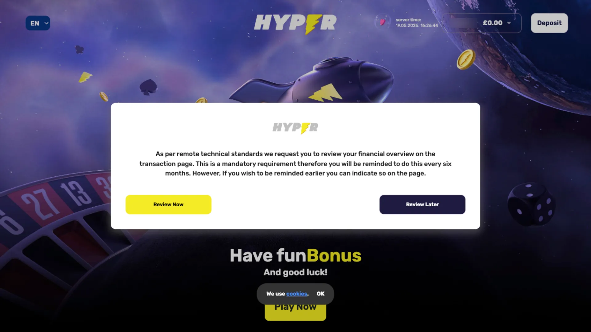 Hyper Casino How To Sign Up Step 7 Background Image