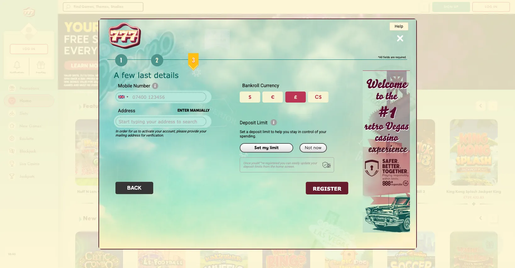 777 Casino How To Sign Up Step 4 Background Image
