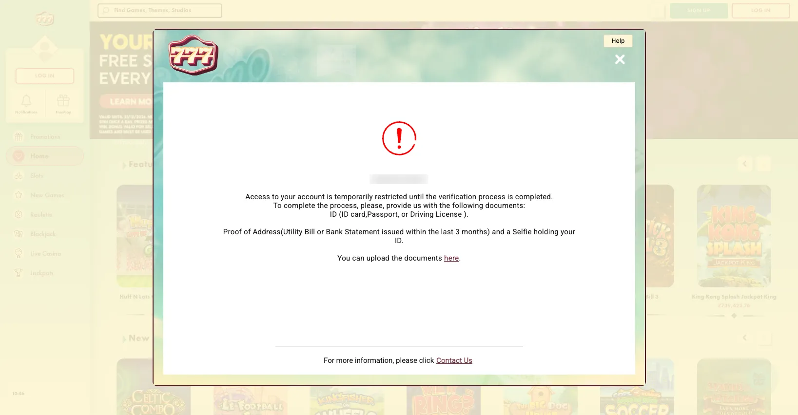 777 Casino How To Sign Up Step 5 Background Image
