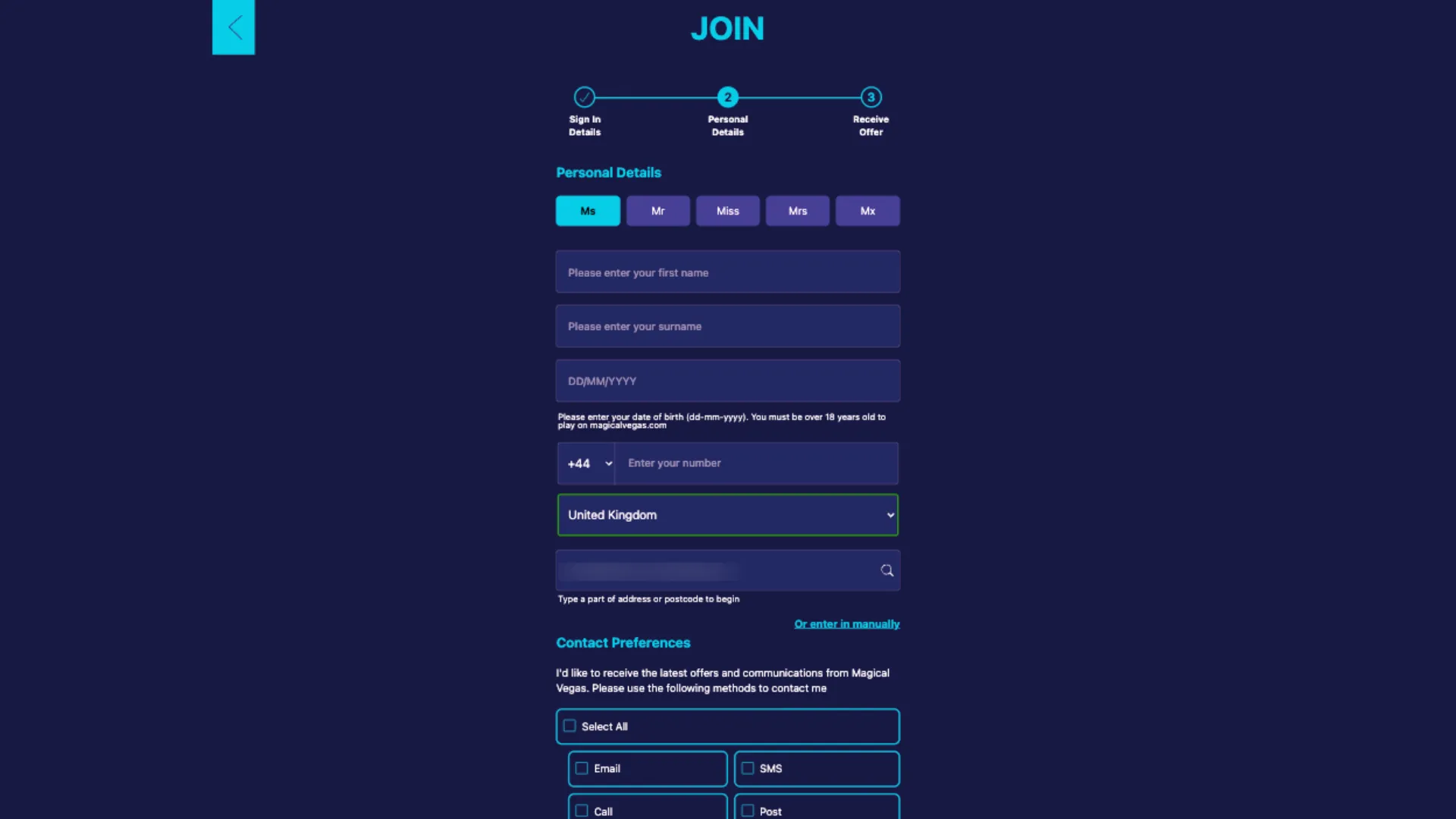 Magical Vegas Casino How To Sign Up Step 3 Background Image