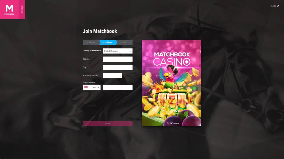 Matchbook Casino How To Sign Up Step 3 Background Image